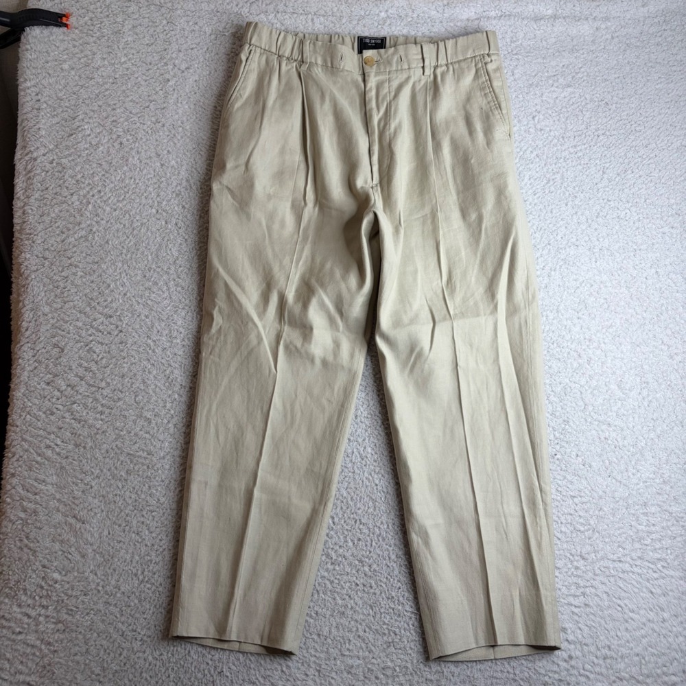 Todd Snyder Mens Beige Linen Cotton Pleated Pants Large Tall 22-PA769944-BR108